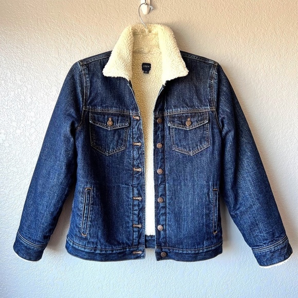 J. Crew Factory Sherpa lined denim trucker jacket - Picture 1 of 10